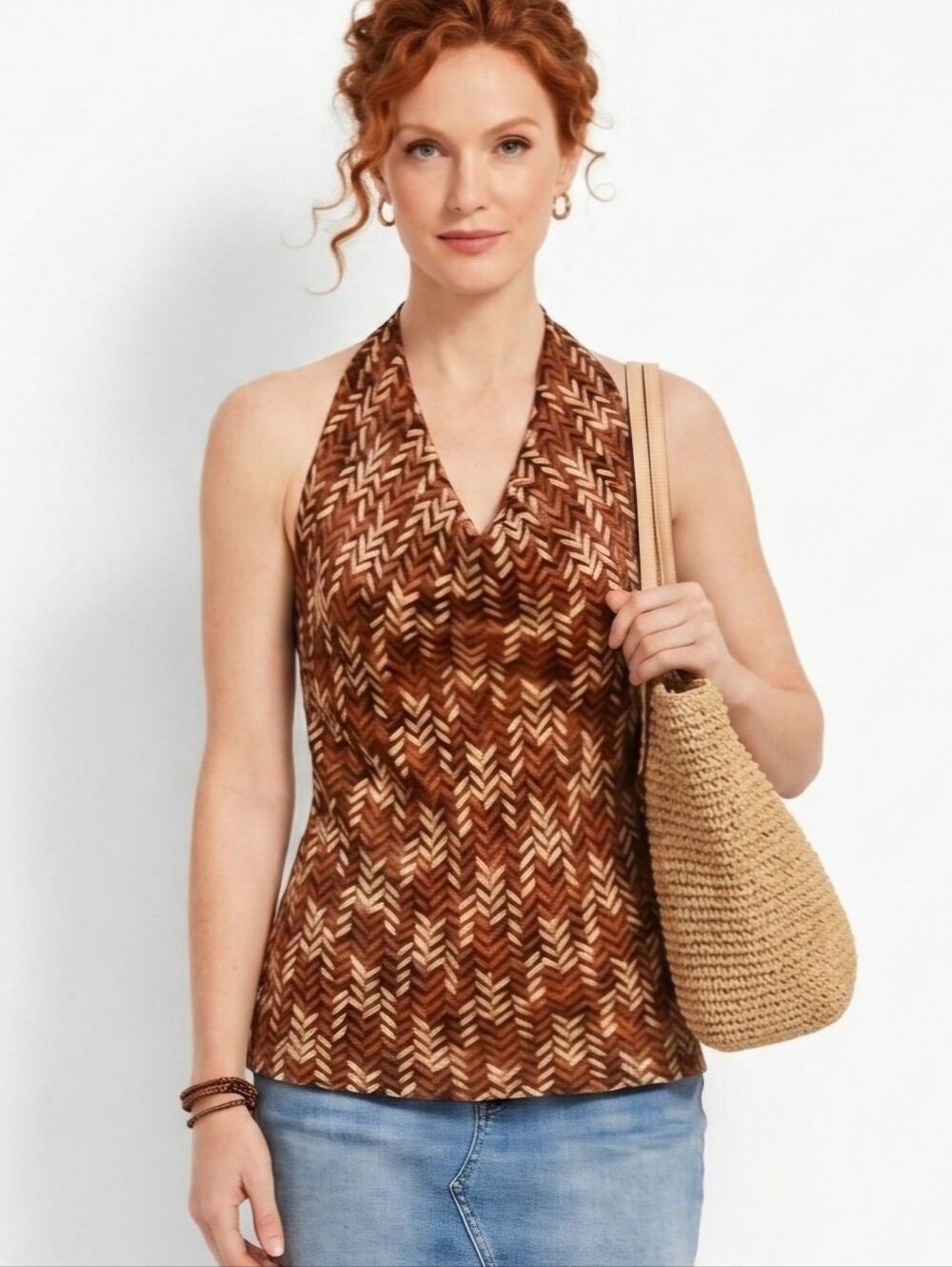 Silky Drape Chevron Blouse by Rafaella Studio